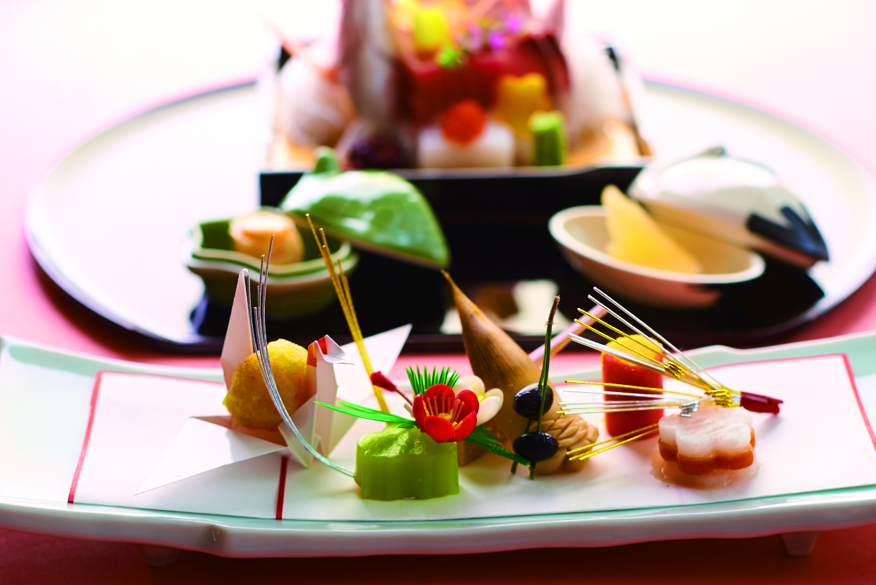 お祝いの宴席にスイセンの慶事料理